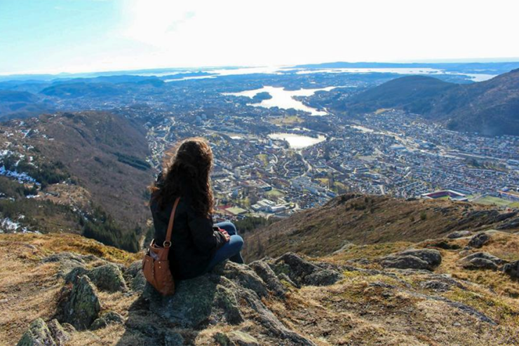 A photograph of a student overlooking Bergen, Norway
