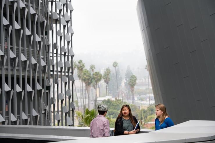 Three students at the Emerson Los Angeles campus