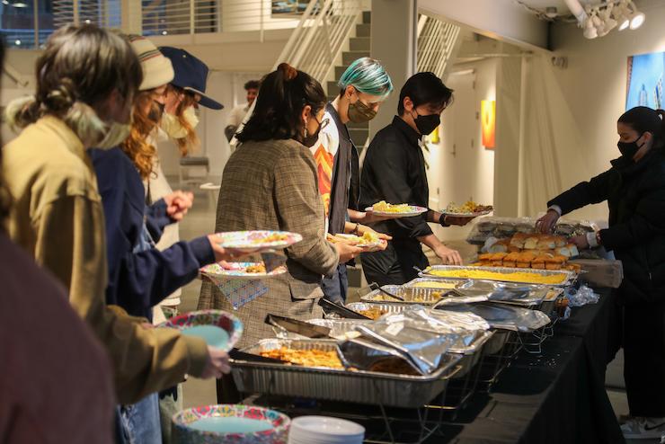 students getting food