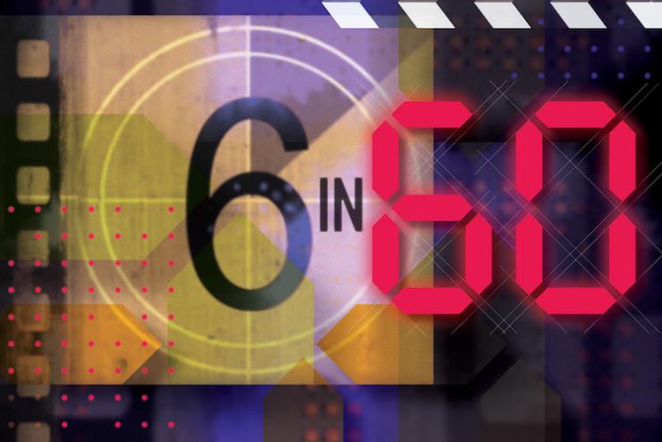 Graphic of a director's clapboard with the numbers 6 and 60 superimposed on it
