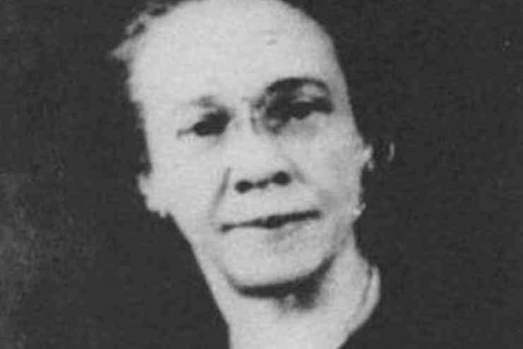 Grainy black and white headshot of Mary P. Burrill, serious expression