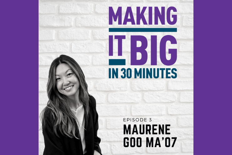 Maurene Goo posing next to the "Making It Big" logo