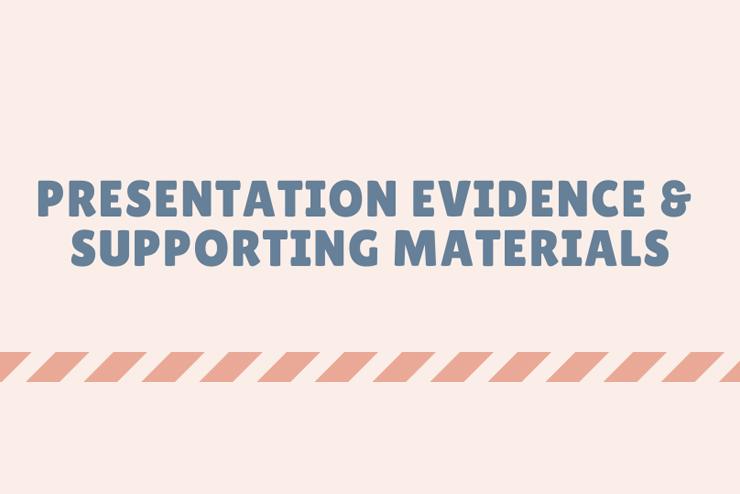Presentation Evidence & Supporting Materials in grey text against peach background