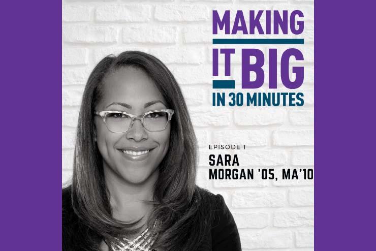 Sarah Morgan in front of the "making it big" logo