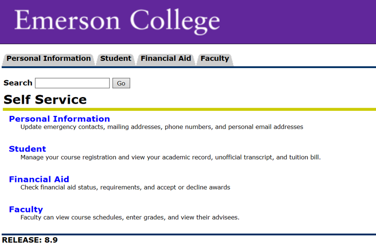 Screenshot of Self Service page