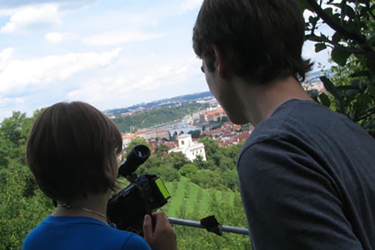 students filming in Prague