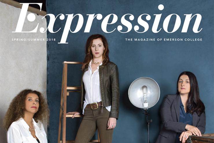Cover of Expression Magazine with three women posing in front of a blue backdrop