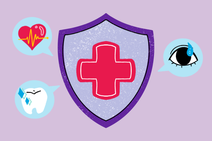 Illustration of medical symbol with various health signs around 