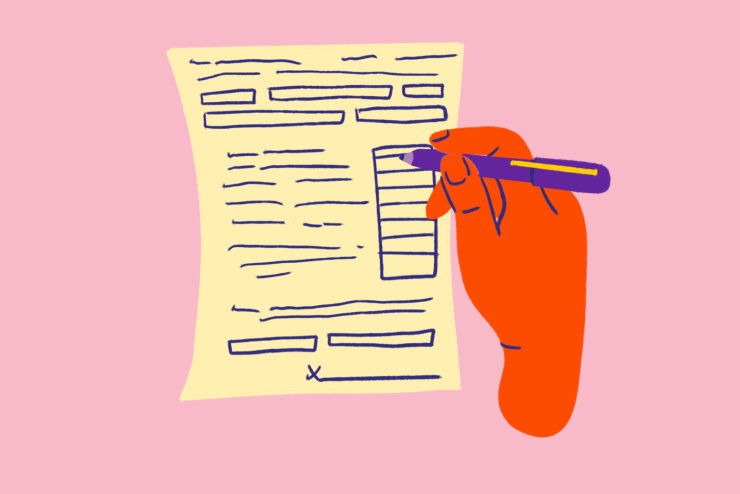 Illustration of hand filling out paperwork