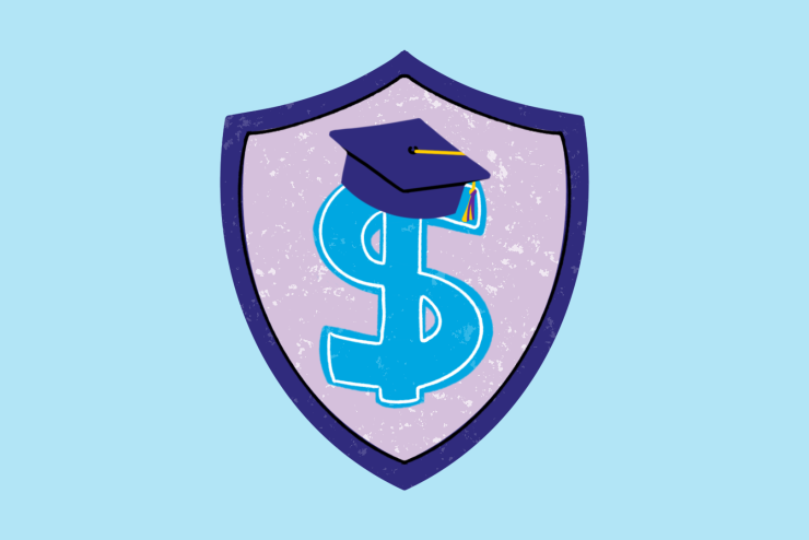 Illustration of a dollar symbol with a graduation cap