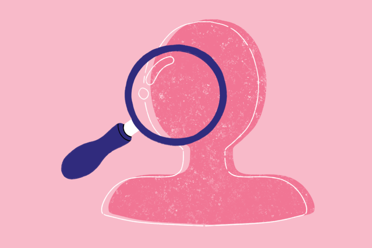 Illustration of magnifying glass over face