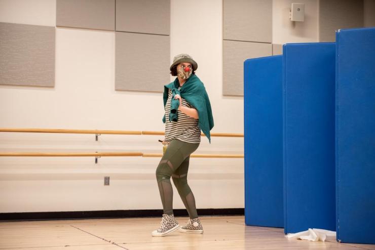 Student performing during a physical comedy class