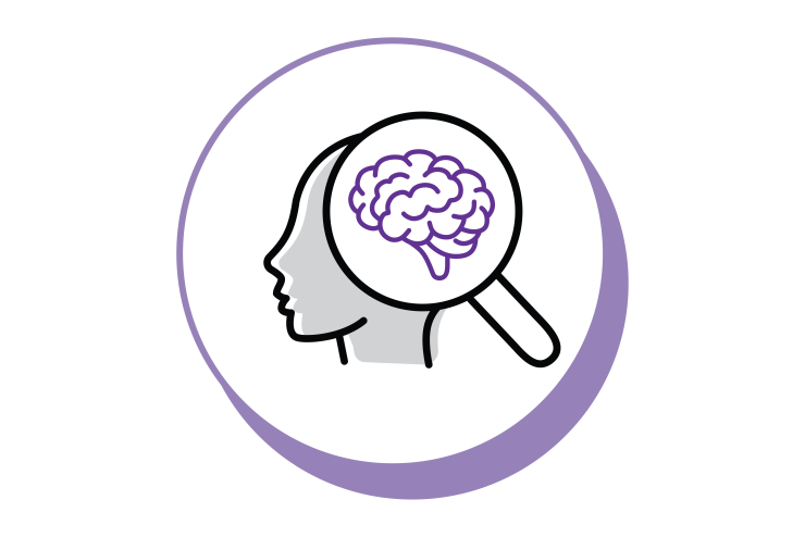 Clipart of a magnifying glass looking at a brain