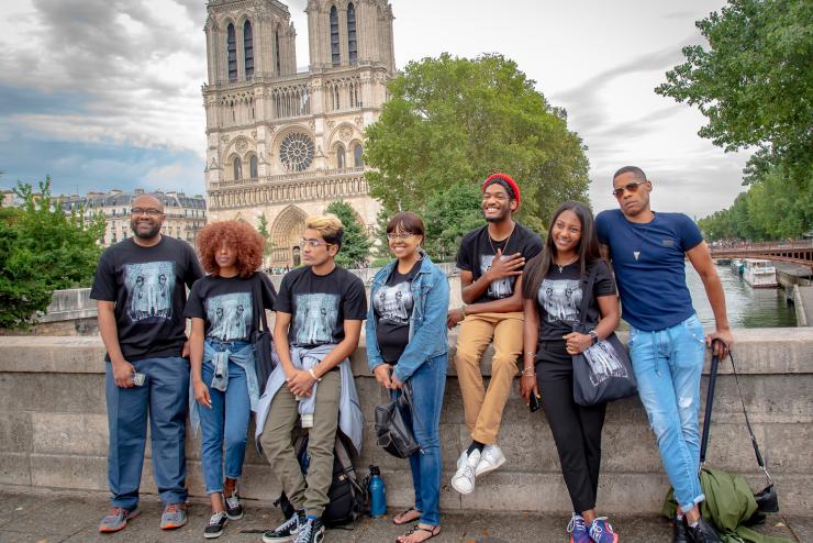 A group of students and faculty posing during an educational trip abroad within the James Baldwin Program