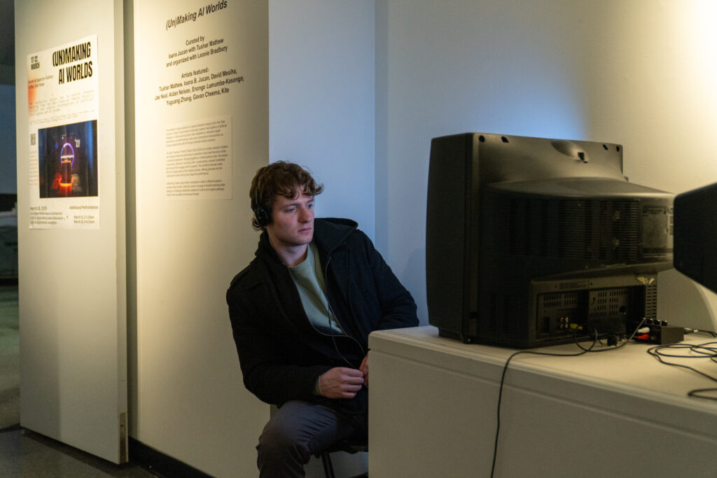 A person looks at a screen
