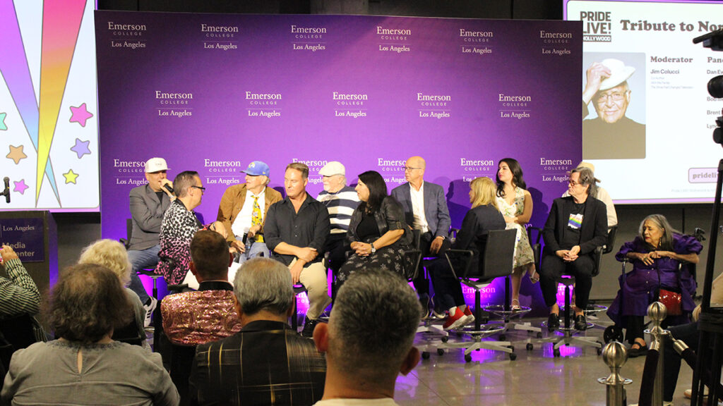 Group. of people in front of Emerson Los Angeles step and repeat
