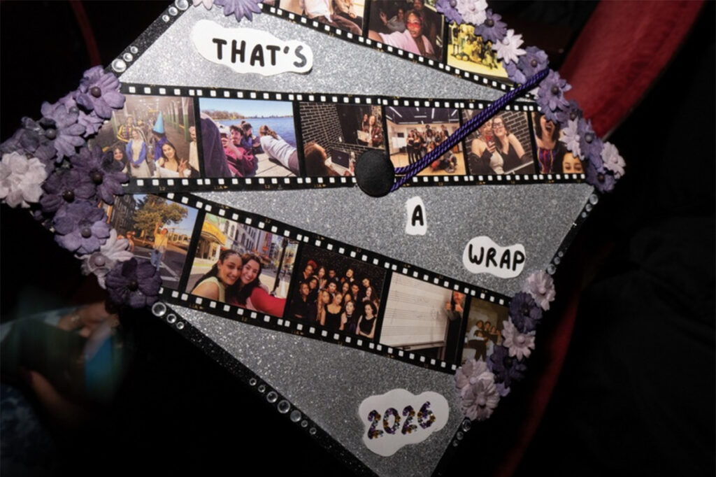 The top of a mortar board says 