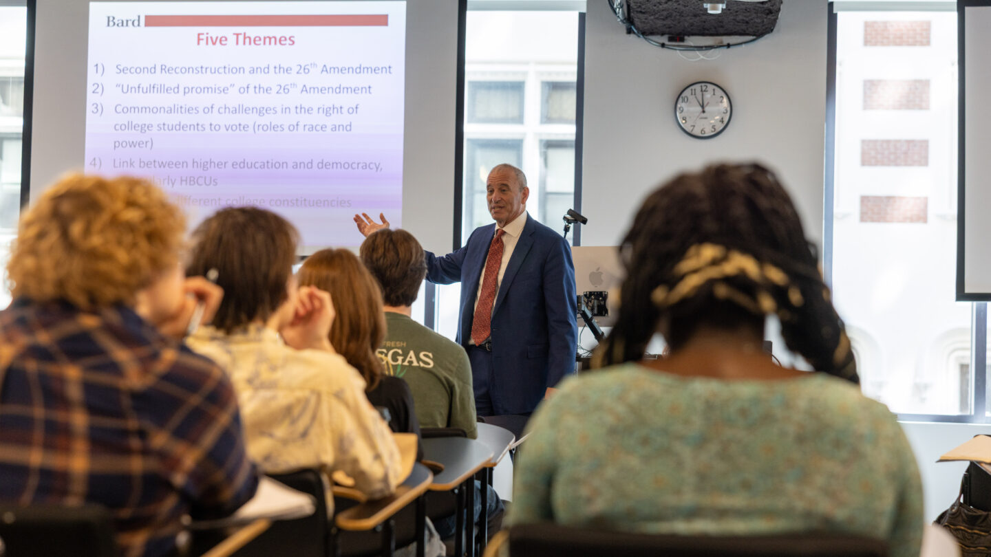 Jonathan Becker talks to a classroom of students