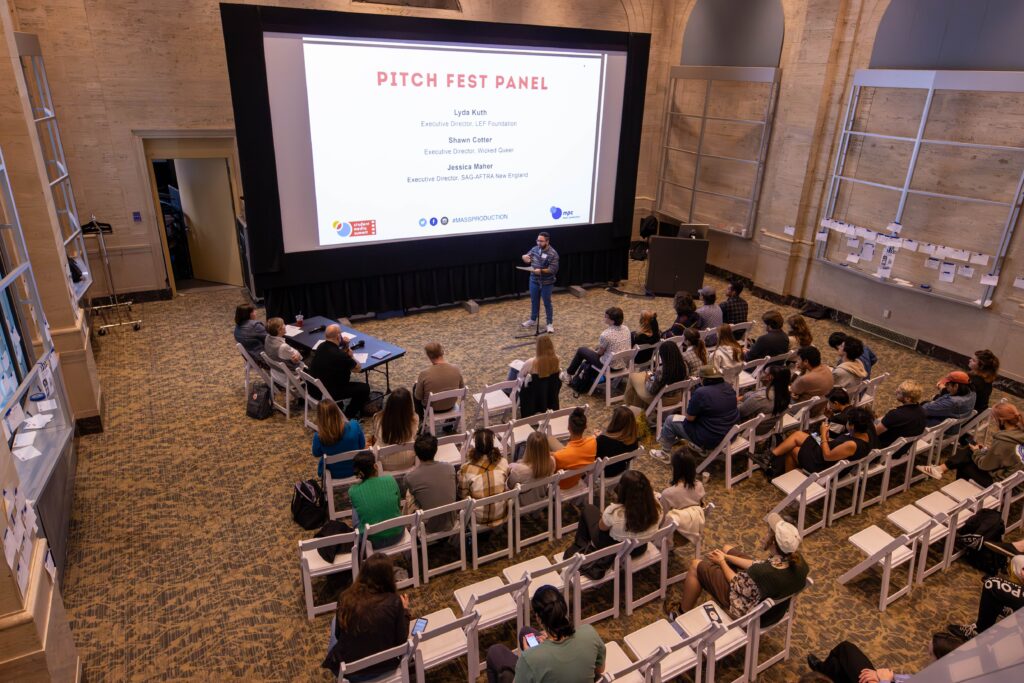 An overhead photo of the audience