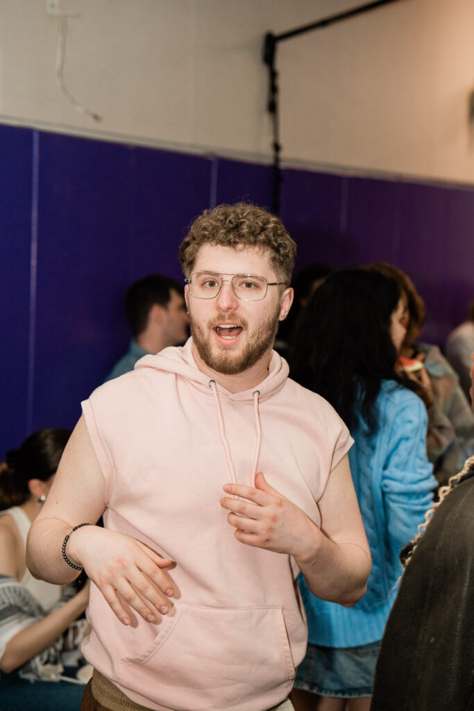 A person looks at the camera