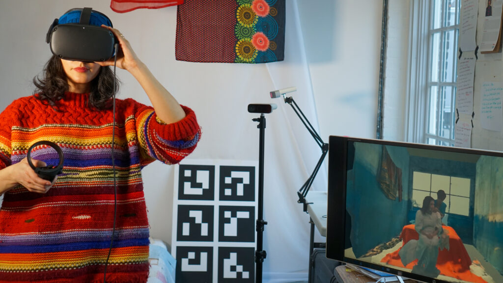 A person wears a VR headset