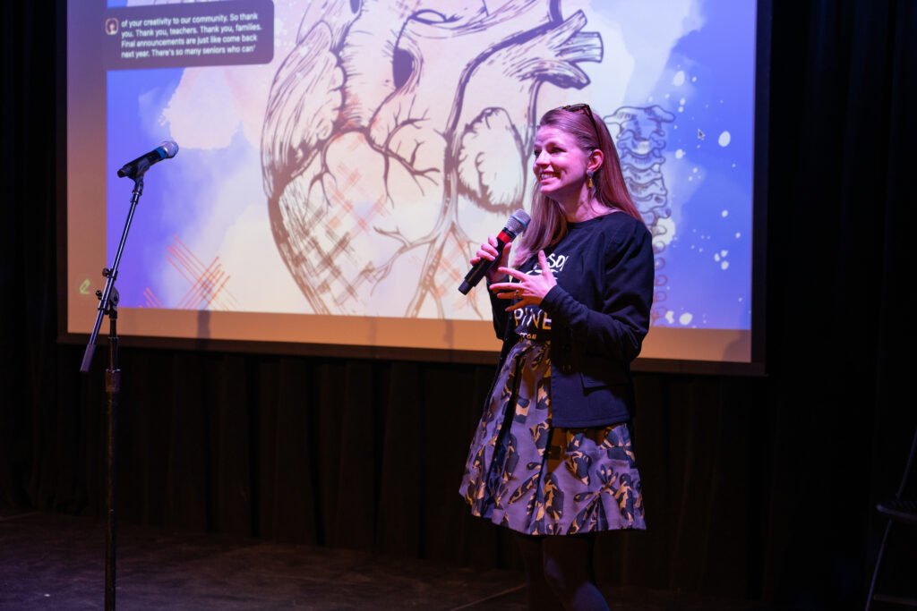 Mary Kovaleski Byrnes speaks to the audience