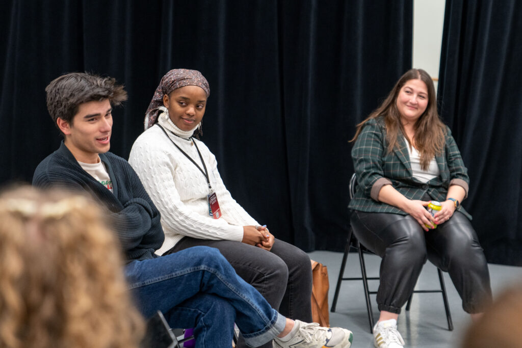 Hawa Kamara Ilana Toeplitz listen to Jonah Barricklo speaking