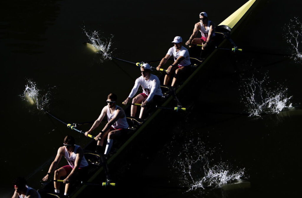 A crew team rows