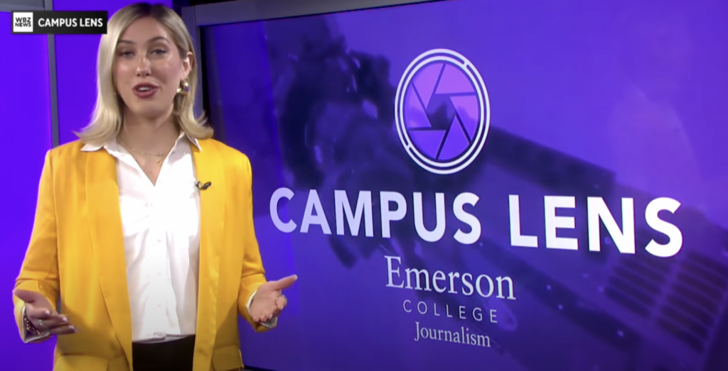 Faith Pinnow stands while anchoring the Campus Lens project