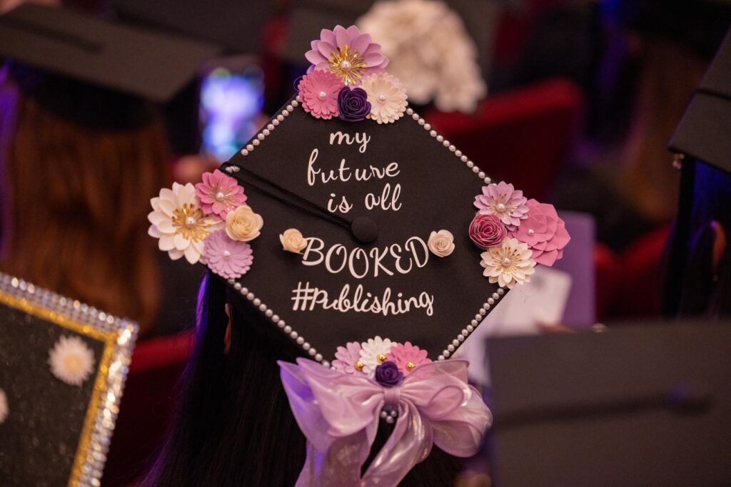 A mortar board promoting publishing