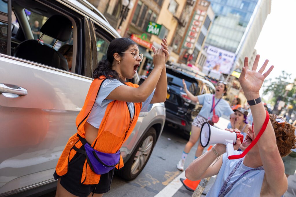 Orientation leader cheering