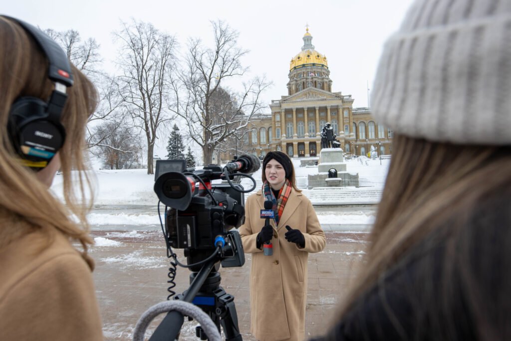 Molly Dougherty, Payton Cavanaugh, Sofia Mendes, report from outside the Iowa State House