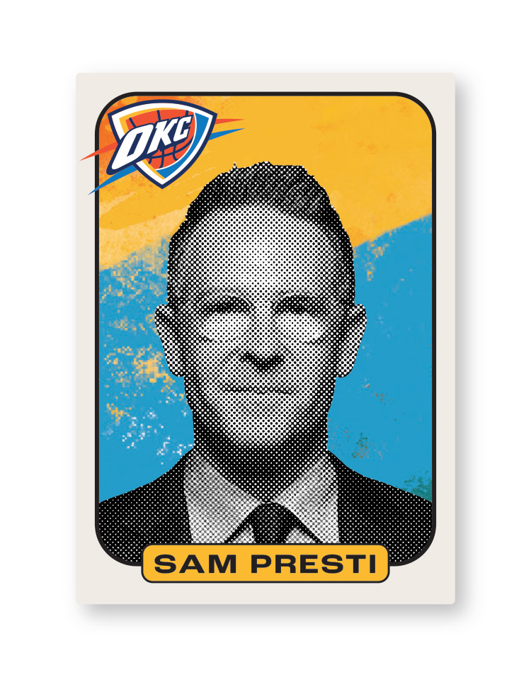 A basketball card version of Sam Presti