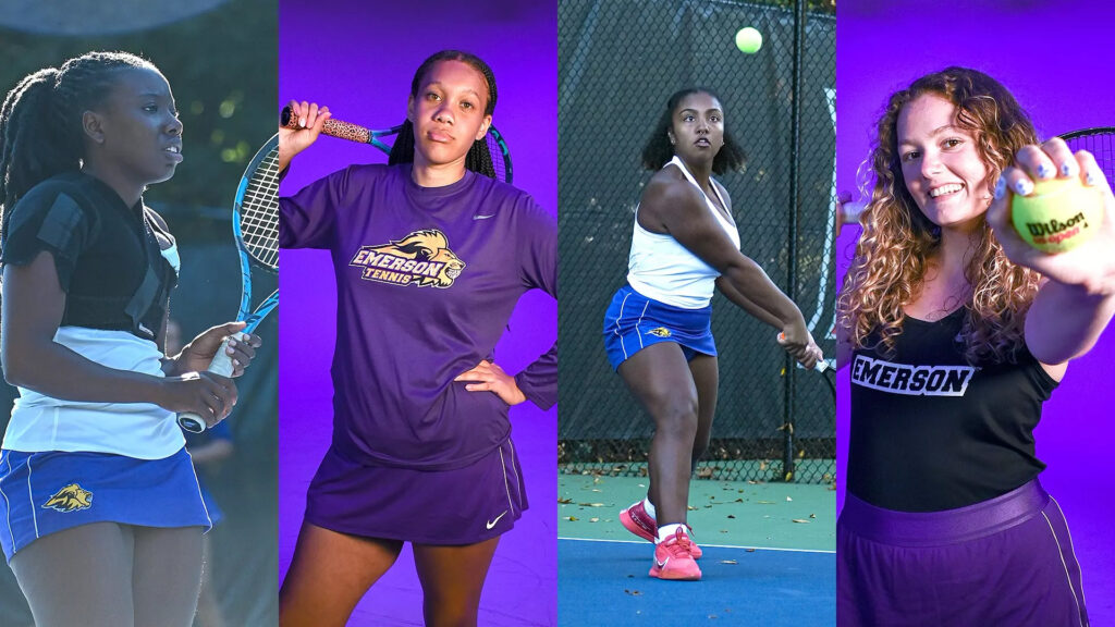 A montage of four women tennis players