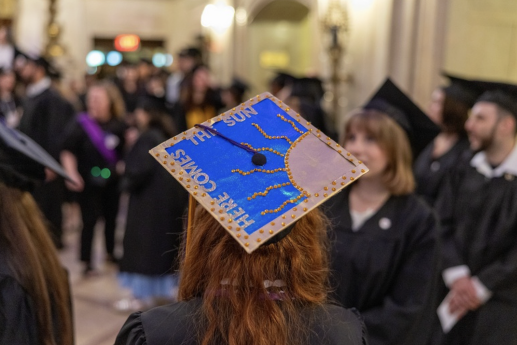 The top of a decorated mortarboard